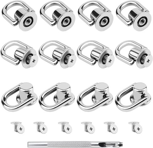 12 PCS D Rings for Purse Hardware with Hole Punch Tool - 360° Rotatable Purse Strap Hardware for Bag Making, DIY Leather Craft, Belt Accessories (Gold) in Saudi Arabia