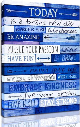 Inspirational Wall-Art - Positive Quotes Office Wall Decor - Blue Motivational Wall Art - Framed Canvas Wall Art For Bathrooms Size 12x16 Inches in Kuwait