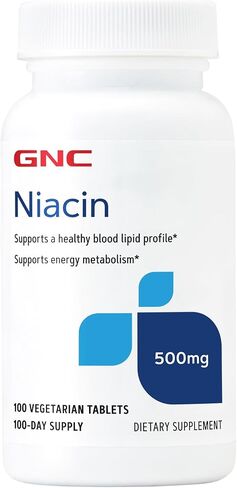 GNC Niacin 500mg, 100 Tablets, Supports Blood Vessel Health in Kuwait