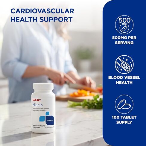 GNC Niacin 500mg, 100 Tablets, Supports Blood Vessel Health in Kuwait