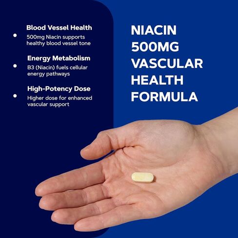 GNC Niacin 500mg, 100 Tablets, Supports Blood Vessel Health in Kuwait
