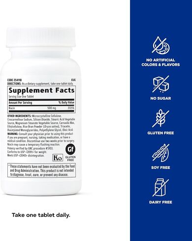 GNC Niacin 500mg, 100 Tablets, Supports Blood Vessel Health in Kuwait