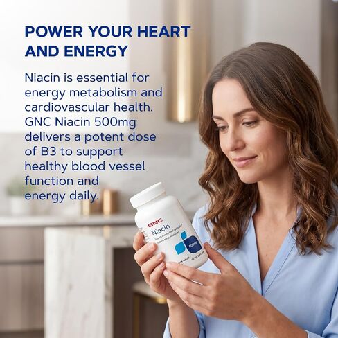 GNC Niacin 500mg, 100 Tablets, Supports Blood Vessel Health in Kuwait