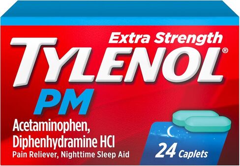 Tylenol PM Extra Strength Nighttime Pain Reliever & Sleep Aid Caplets, 500 mg Acetaminophen & 25 mg Diphenhydramine HCl, Relief for Nighttime Aches & Pains, Non-Habit Forming, 50 ct in Saudi Arabia