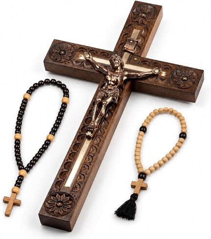 Woodvio - Hand carved wooden wall cross, Catholic crucifix in Kuwait