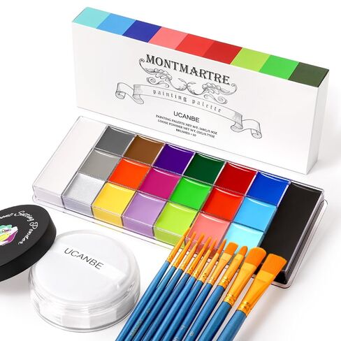 UCANBE 20 Colors Oil-Based Face Body Paint Kit, 10 Brushes & Setting Powder in Saudi Arabia
