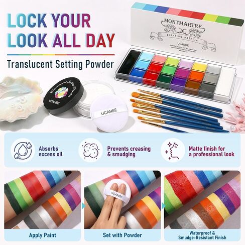UCANBE 20 Colors Oil-Based Face Body Paint Kit, 10 Brushes & Setting Powder in Saudi Arabia