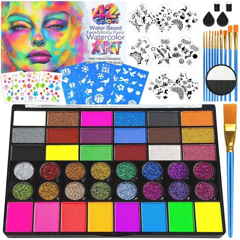 42 Colors Face Painting Kit, Water Activated Face & Body Paint Set in Kuwait