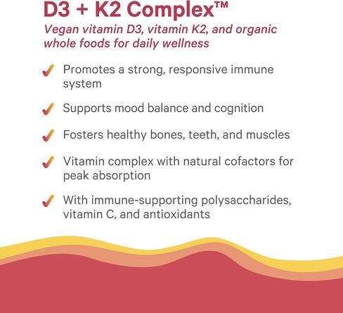 PURE SYNERGY D3 + K2 Complex | 60 Capsules | D3 + K2 Vitamins Made with Organic Ingredients | Non-GMO | Vegan | Made with Organic Vegetables and Fruits in Kuwait
