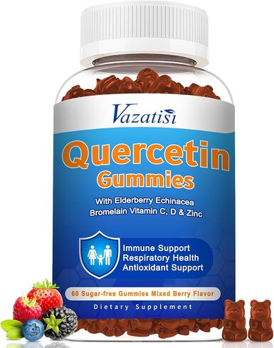 Quercetin Gummies for Kids, Adults Women Men, 1200 mg Quercetin with Bromelain Elderberry Vitamin C Zinc Echinacea Immune Support Supplement, Mixed Berry Flavor 60 Cts in Kuwait