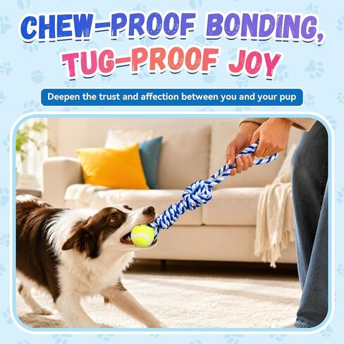 3 Pack Dog Rope Toys, Tug of War Toy with 1 Knot & Tennis Ball in Kuwait
