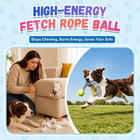 3 Pack Dog Rope Toys, Tug of War Toy with 1 Knot & Tennis Ball in Kuwait