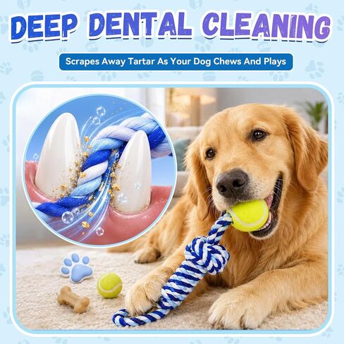 3 Pack Dog Rope Toys, Tug of War Toy with 1 Knot & Tennis Ball in Kuwait