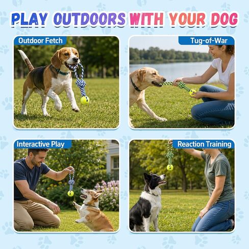 3 Pack Dog Rope Toys, Tug of War Toy with 1 Knot & Tennis Ball in Kuwait