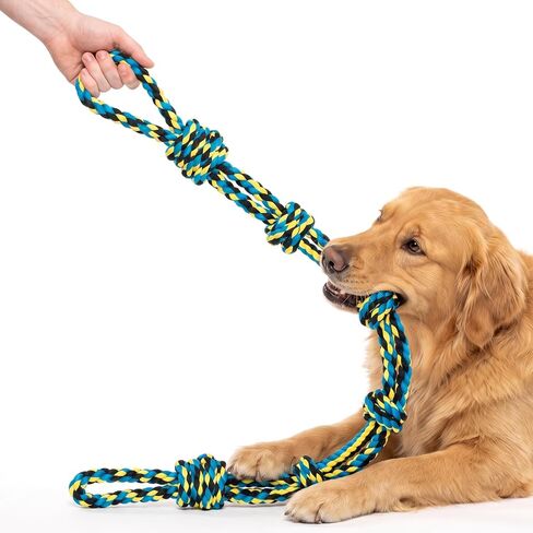 Norvy 40 Inch Dog Rope Toy for Aggressive Chewers, Heavy Duty Tug of War Chew Toy with Closed Double Loop Handles and 6 Knots, Durable Cotton Dog Rope Toys for Large Dogs Puppy Teething in Saudi Arabia