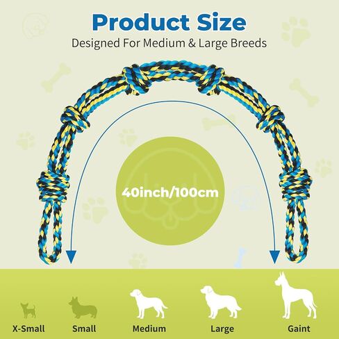 Norvy 40 Inch Dog Rope Toy for Aggressive Chewers, Heavy Duty Tug of War Chew Toy with Closed Double Loop Handles and 6 Knots, Durable Cotton Dog Rope Toys for Large Dogs Puppy Teething in Saudi Arabia