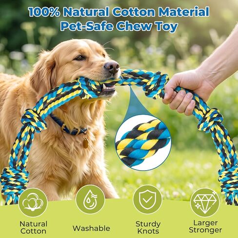 Norvy 40 Inch Dog Rope Toy for Aggressive Chewers, Heavy Duty Tug of War Chew Toy with Closed Double Loop Handles and 6 Knots, Durable Cotton Dog Rope Toys for Large Dogs Puppy Teething in Saudi Arabia