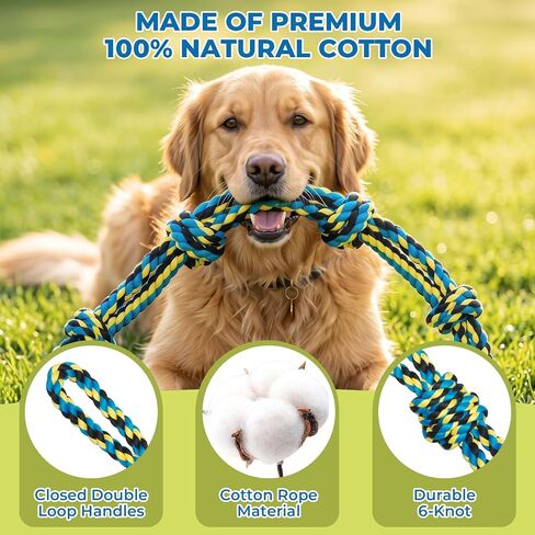 Norvy 40 Inch Dog Rope Toy for Aggressive Chewers, Heavy Duty Tug of War Chew Toy with Closed Double Loop Handles and 6 Knots, Durable Cotton Dog Rope Toys for Large Dogs Puppy Teething in Saudi Arabia