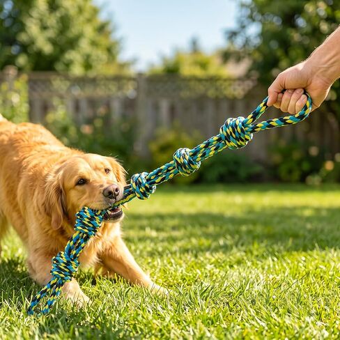 Norvy 40 Inch Dog Rope Toy for Aggressive Chewers, Heavy Duty Tug of War Chew Toy with Closed Double Loop Handles and 6 Knots, Durable Cotton Dog Rope Toys for Large Dogs Puppy Teething in Saudi Arabia