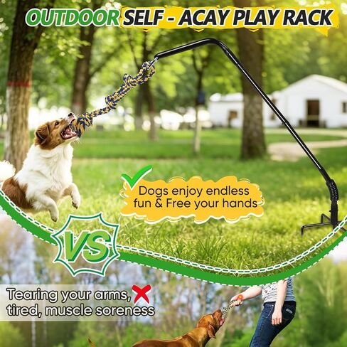 HVDI Tether Dog Toy Rack with 3 Tug Rope Toys, Dog Rope Play Spring Rack and Interactive in Yard, Park, Lawn, Adjustable Height Suitable for Large, Medium, Small Dogs (55 Inches) in Saudi Arabia