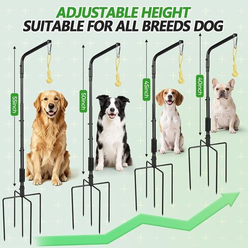 HVDI Tether Dog Toy Rack with 3 Tug Rope Toys, Dog Rope Play Spring Rack and Interactive in Yard, Park, Lawn, Adjustable Height Suitable for Large, Medium, Small Dogs (55 Inches) in Saudi Arabia