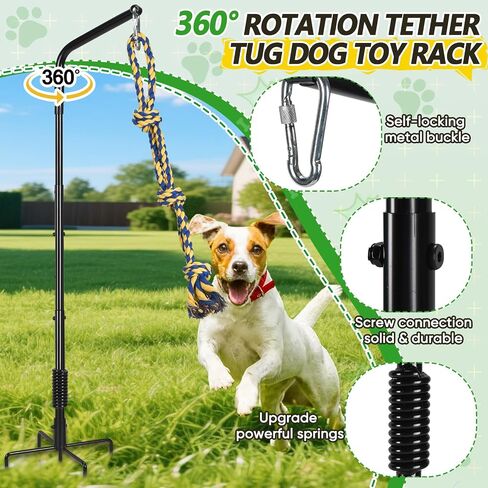 HVDI Tether Dog Toy Rack with 3 Tug Rope Toys, Dog Rope Play Spring Rack and Interactive in Yard, Park, Lawn, Adjustable Height Suitable for Large, Medium, Small Dogs (55 Inches) in Saudi Arabia