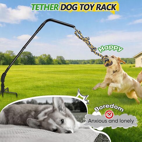 HVDI Tether Dog Toy Rack with 3 Tug Rope Toys, Dog Rope Play Spring Rack and Interactive in Yard, Park, Lawn, Adjustable Height Suitable for Large, Medium, Small Dogs (55 Inches) in Saudi Arabia