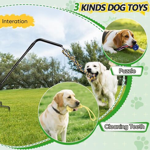 HVDI Tether Dog Toy Rack with 3 Tug Rope Toys, Dog Rope Play Spring Rack and Interactive in Yard, Park, Lawn, Adjustable Height Suitable for Large, Medium, Small Dogs (55 Inches) in Saudi Arabia