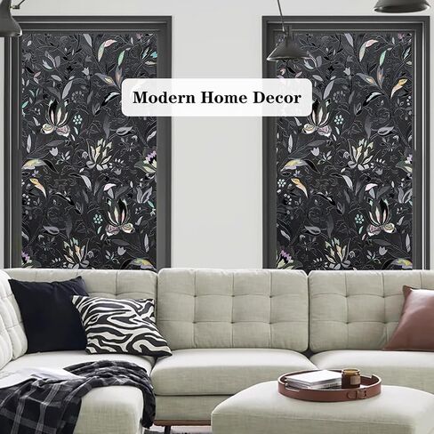 ConCus-T Total Blackout Window Privacy Film Tulip Engraving فيلم نافذة مزخرف، إجمالي حجب الضوء عزل عالي الخصوصية وحماية من الأشعة فوق البنفسجية للنوم أثناء النهار، داكن وغير شفاف، 17.52 بوصة × 78.74 بوصة in Kuwait