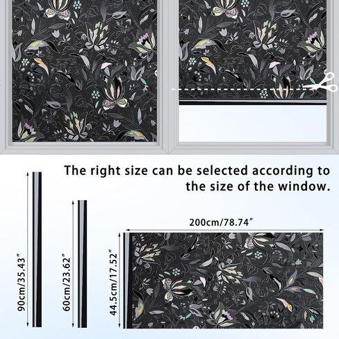 ConCus-T Total Blackout Window Privacy Film Tulip Engraving فيلم نافذة مزخرف، إجمالي حجب الضوء عزل عالي الخصوصية وحماية من الأشعة فوق البنفسجية للنوم أثناء النهار، داكن وغير شفاف، 17.52 بوصة × 78.74 بوصة in Kuwait
