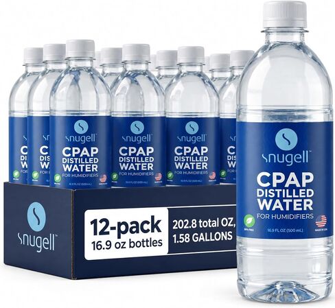 Snugell Distilled Water for CPAP Humidifiers | 24 Bottle Pack 16.9 oz H20 | Travel Friendly | 16.9oz H2O | Made in USA | in Kuwait