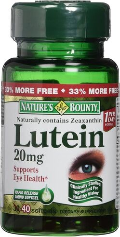 Nature's Bounty Lutein Pills, Eye Health Supplements and Vitamins, Support Vision Health, 20 mg, 40 Softgels in Kuwait