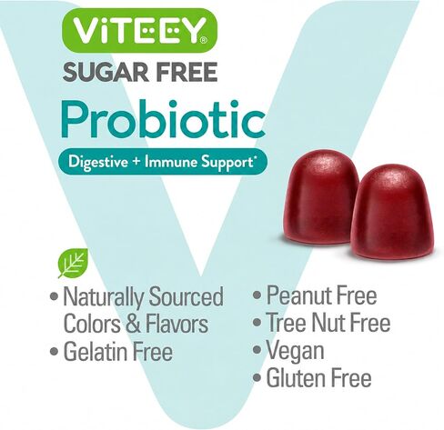 Probiotic Gummies for Women, Men & Teens, 2 Billion CFUs - Sugar Free - Immune Booster, Digestive Support, Gut Health - Vegan, Gelatin Free, GMO Free - Tasty Chewable Raspberry Flavored Gummy in Kuwait
