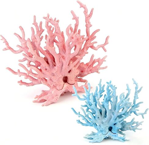 Artificial Coral Reef Aquarium Decoration, Pink and Blue, 2-piece set, 17 x 14 cm, fish tank decoration, aquarium coral decoration, fish tank coral, aquarium coral decoration, fish decoration in Saudi Arabia