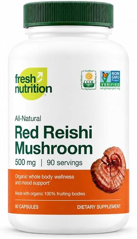 Organic Reishi Mushroom Capsules - AHCC Rich in Alpha Glucan - Ganoderma Lucidum & Ganoderma Applanatim - Third Party Tested - 90 Capsules/Pills in Saudi Arabia