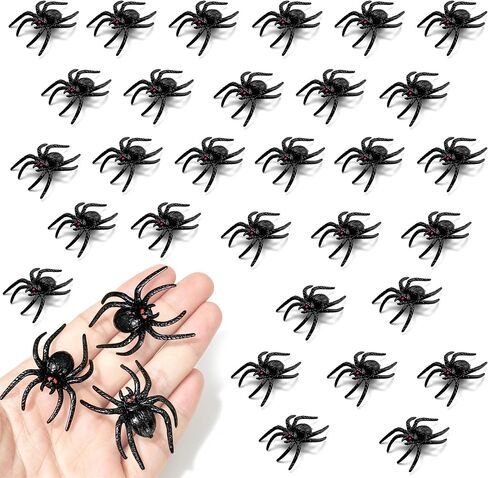 30 Pcs Plastic Fake Spiders - Black Realistic Halloween Spiders with Red Eyes, Small Spider Decorations for Halloween Party, Haunted House, Spider Web Decor Prank Props, Party Favors in Kuwait