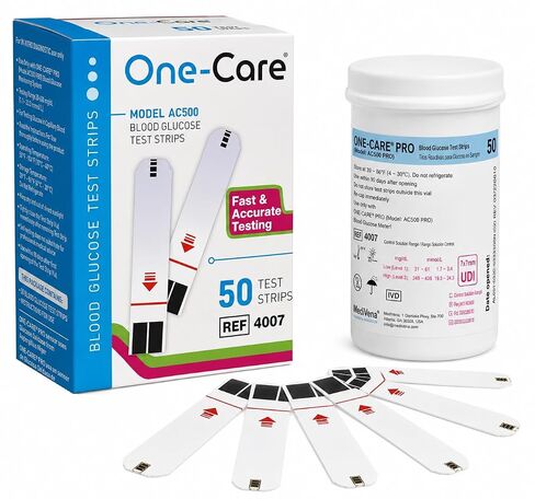 ONE-CARE 100 count Blood Glucose Test Strips, Precision Sugar Measurement for Diabetics, Monitor Your Diabetes (2 boxes of 50 each) in Kuwait