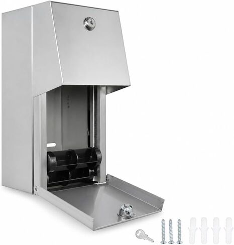 Dual Rolls Commercial Toilet Paper Dispenser - Lockable Design Heavy Duty Commercial Wall Mounted Dispenser, Commercial Grade 304 Grade Stainless Steel - 6-3/4" D x 6" W x 12" H in Kuwait