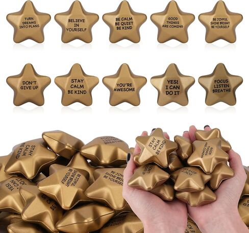 SHQDD 100PCS Stress Balls, Star Stress Balls for Adults & Kids - Motivational Quotes Soft Foam Stress Relief Squeeze Toys, Office Classroom Stress Relief Gifts, Student Prizes (Motivational,2.16 Inch) in Kuwait