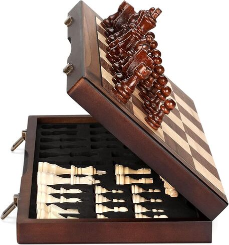 Magnetic Wooden Chess Set for Adults Kids 15'' Chess Board with Handmade Pieces, Folding Portable Travel Unique Chess Sets Game for Tournament Professional Beginner in Kuwait
