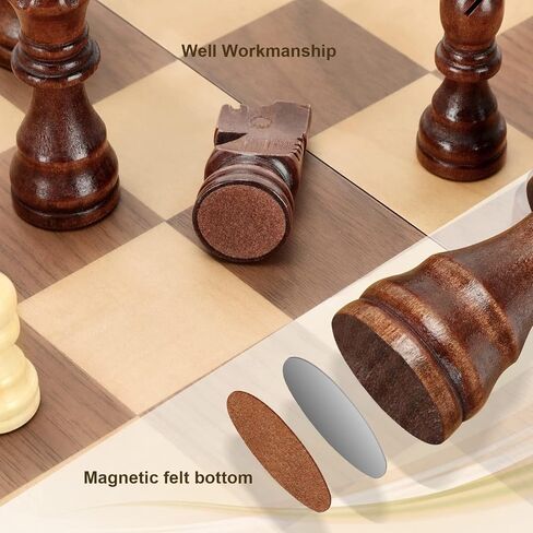Magnetic Wooden Chess Set for Adults Kids 15'' Chess Board with Handmade Pieces, Folding Portable Travel Unique Chess Sets Game for Tournament Professional Beginner in Kuwait