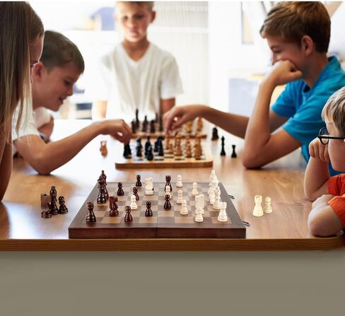 Magnetic Wooden Chess Set for Adults Kids 15'' Chess Board with Handmade Pieces, Folding Portable Travel Unique Chess Sets Game for Tournament Professional Beginner in Kuwait