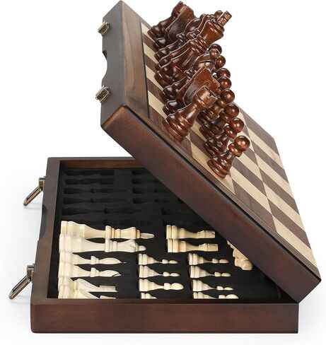 Magnetic Wooden Chess Set for Adults Kids 15'' Chess Board with Handmade Pieces, Folding Portable Travel Unique Chess Sets Game for Tournament Professional Beginner in Kuwait