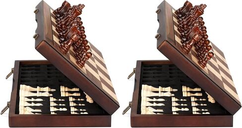 Magnetic Wooden Chess Set for Adults Kids 15'' Chess Board with Handmade Pieces, Folding Portable Travel Unique Chess Sets Game for Tournament Professional Beginner in Kuwait
