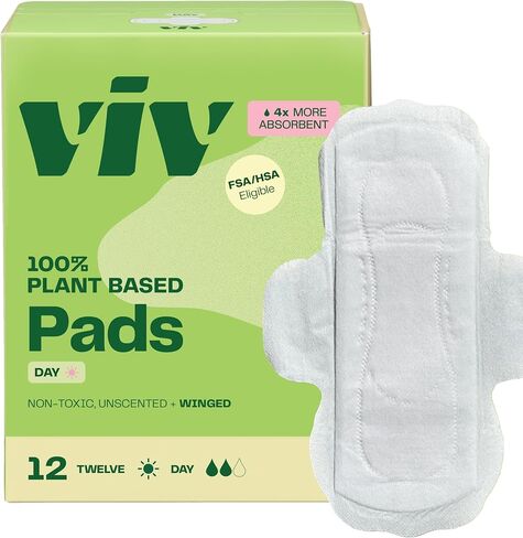 Viv for Your V Bamboo Pads - Eco-Conscious Menstrual Pads for Period & Leak Protection with Wings - Soft, Light, & Super Absorbent - Free of Dye, Fragrance, & BPAs in Saudi Arabia