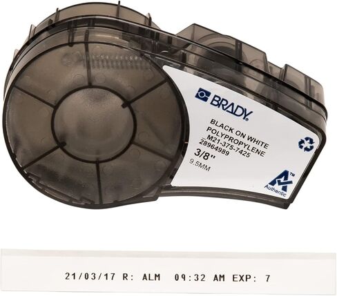 ملصق Brady Authentic (M21-750-7425) مقاوم للمواد الكيميائية ودرجة الحرارة للمختبر، وتتبع الأصول، ووضع العلامات على Datacom، باللون الأسود على الأبيض - لطابعات M210 وM210-LAB وM211 وBMP21-PLUS وBMP21-LAB، بعرض .75 بوصة 21'L in Kuwait