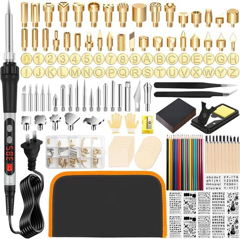 171PCS Wood Burning Kit, 100W Digital Wood Burner Tool, Adjustable Temp Pyrography Pen Set with Tips, Letter Number Stamps, Stencils, Transfer Papers, Carving Tools, Case for Adults & Beginners in Kuwait