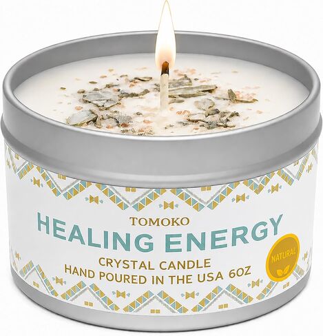 White Sage Candle, Sage Leaf, Himalayan Crystal Salt & Essential Oil, Healing Energy, Crystal Candle in Kuwait
