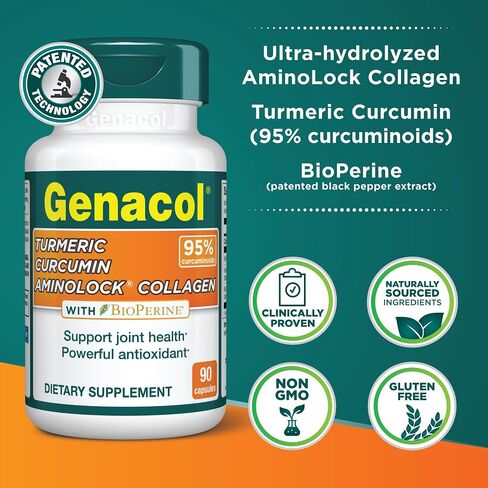 Genacol Turmeric Curcumin Collagen Supplement Enhanced Absorption with 95% Curcuminoids, Black Pepper & AminoLock Colageno | Supports Healthy Joints | 90 Capsules in Kuwait
