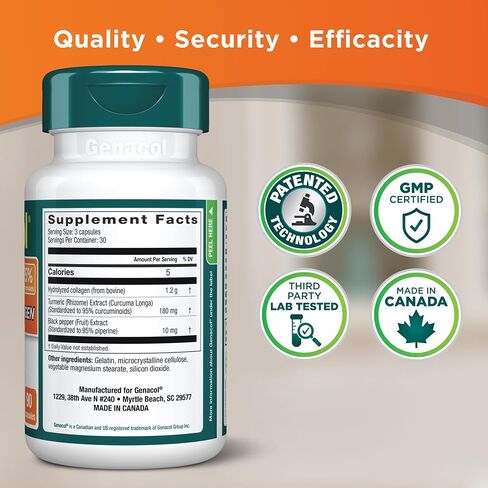 Genacol Turmeric Curcumin Collagen Supplement Enhanced Absorption with 95% Curcuminoids, Black Pepper & AminoLock Colageno | Supports Healthy Joints | 90 Capsules in Kuwait